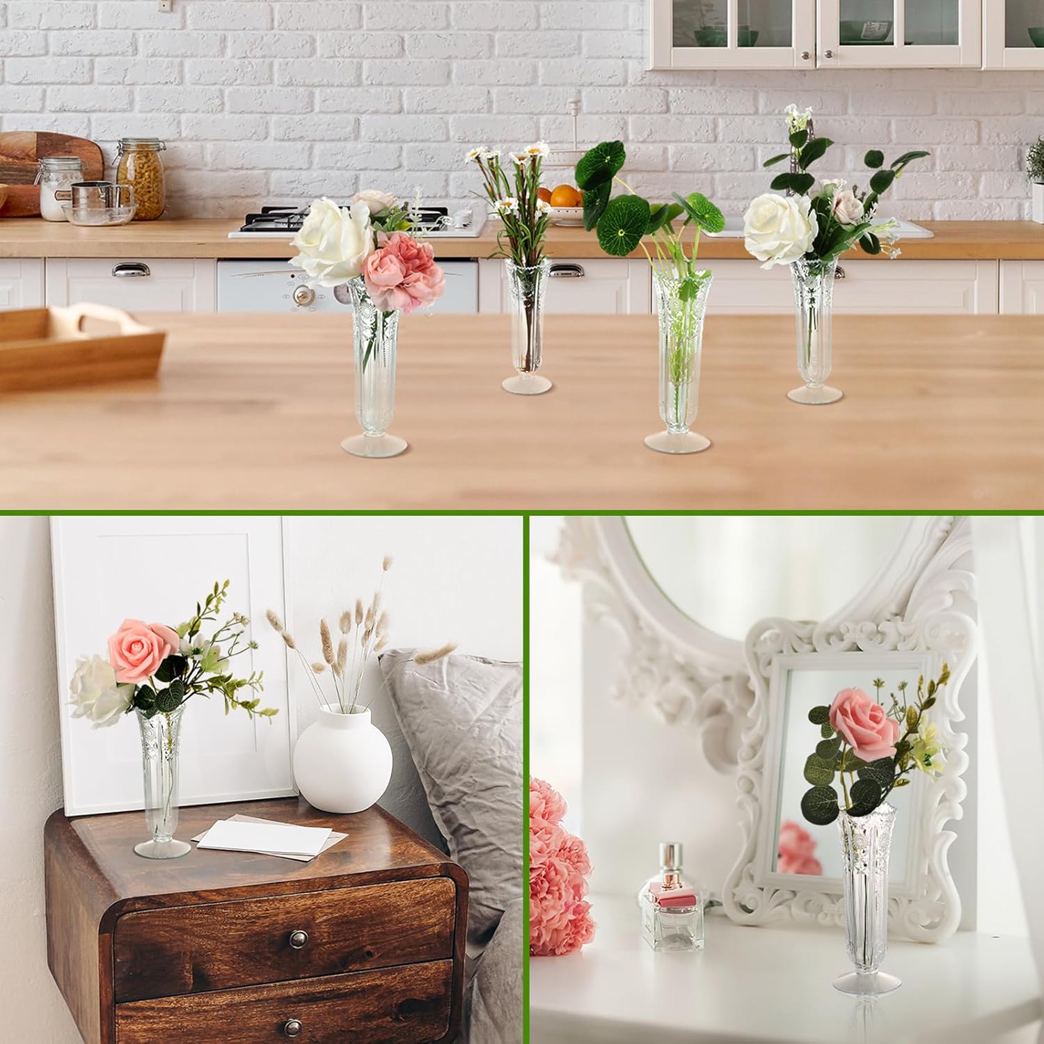 Zhehao 48 Pcs 6 Inch Plastic Flower Vases Bulk for Flowers, Plastic Bud Vase for Centerpieces Clear Small Container Wedding Break Resistant Table Decorations Vintage Look Home Table Decor Party Supply - Image 5