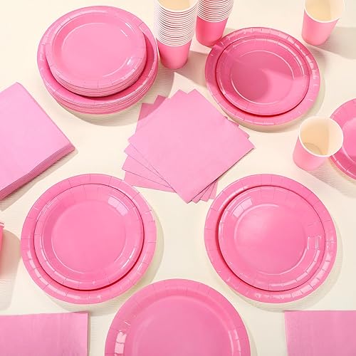 Miniatura 4 de Tioncy 200 platos de papel desechables, vasos y servilletas, suministros de fiesta, para 50 invitados, juego de vajilla de papel desechable para