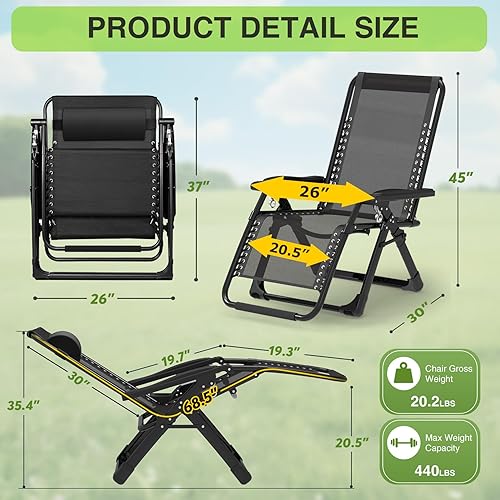 Miniatura 3 de Suteck Zero Gravity - Silla reclinable de camping con cojín extraíble, bloqueo mejorado y soporte para tazas, sillas reclinables de patio