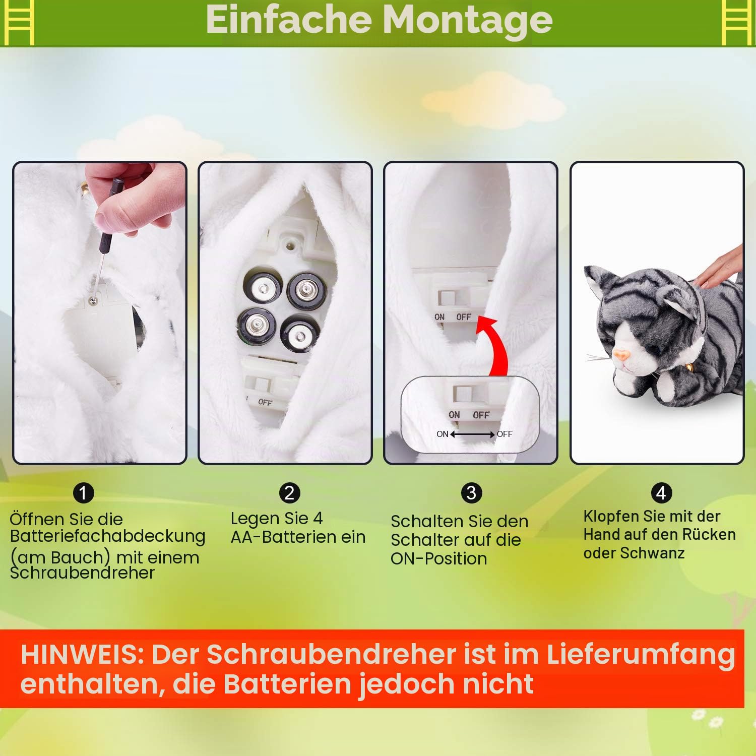 Marsjoy Interaktive Plüschkatze, Plüschtiere, graues Roboter, mit Berührungskontrolle, elektronisches Katzen-Haustier, Roboter-Katzen-Spielzeug, animiertes Spielzeug für Mädchen, Kinder, L: 30.5 cm