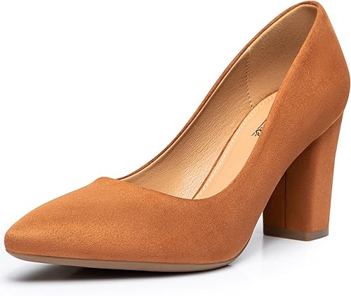 Heel The World Tacones altos y gruesos para mujer, puntera cerrada, sin cordones, para trabajo, oficina, boda, fiesta, zapatos de tacón