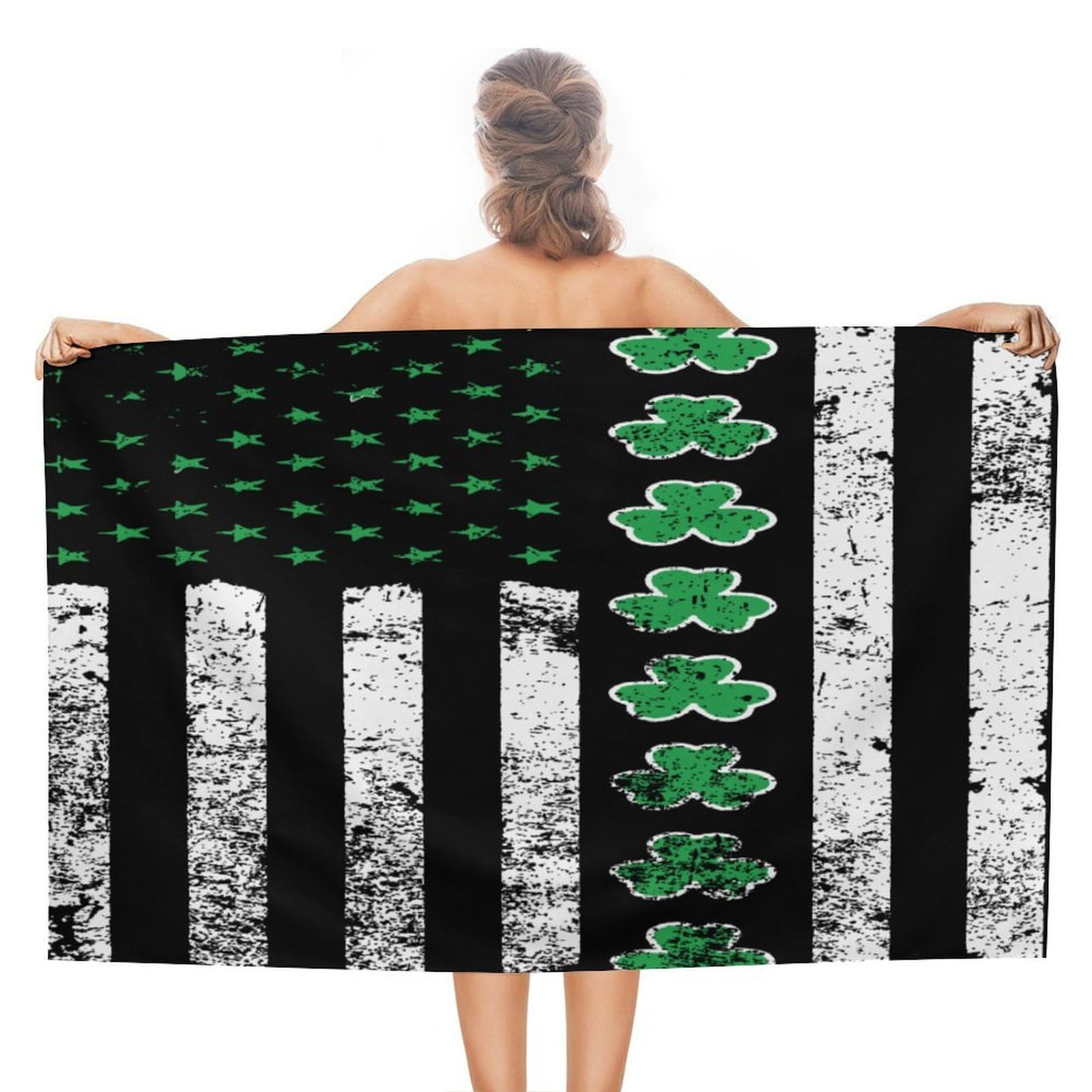 CGSBNGHA Retro Irish US Flag Stpatrick's Day Shamrock Clover Beach Towels Soft Bathroom Bath Pool Swim Towels for Women Men