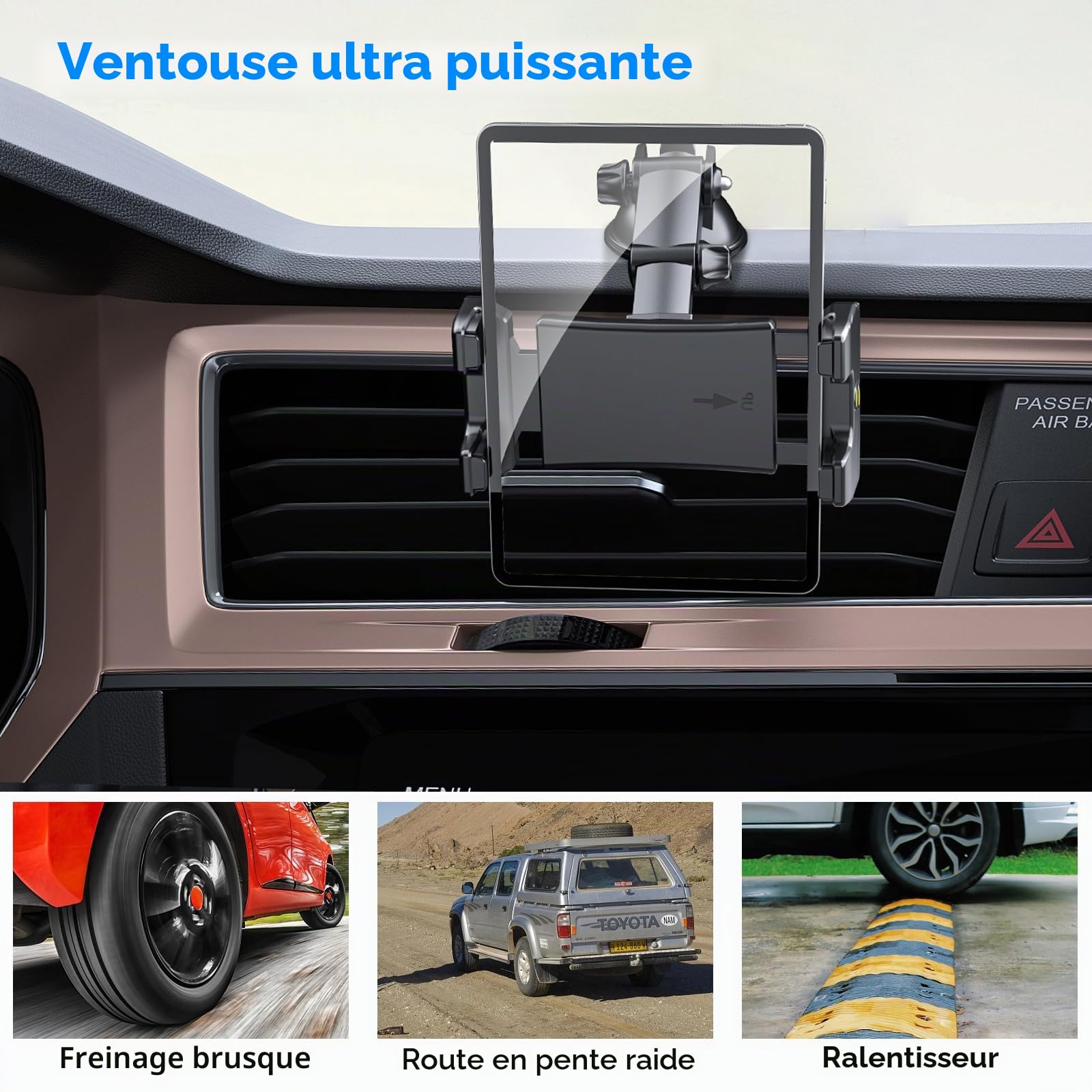 OHLPRO Support Tablette Voiture Tableau de Bord, Porte iPad Ventouse pour sur Pare-Brise Compatible avec 5" - 13" iPad Pro Mini Air iPhone Galaxy Tab S9 Kindle Switch avec Bras Télescopique Réglable