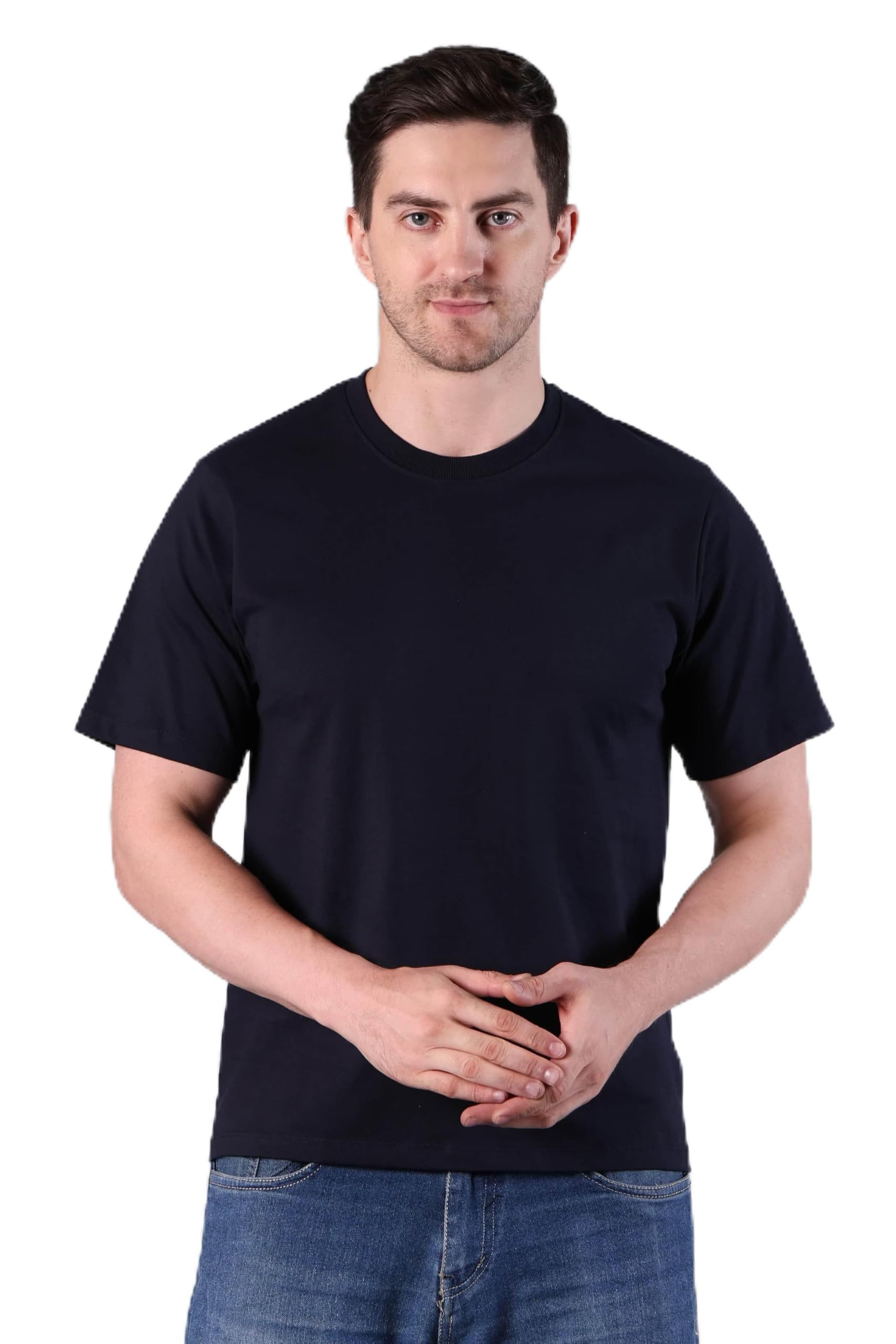 Foundation Tee for Men | 220 GSM 100% Cotton Crew Neck T-Shirt | Relaxed Fit | Premium Heavyweight Plain T-Shirt | Soft Breathable Casual Wear