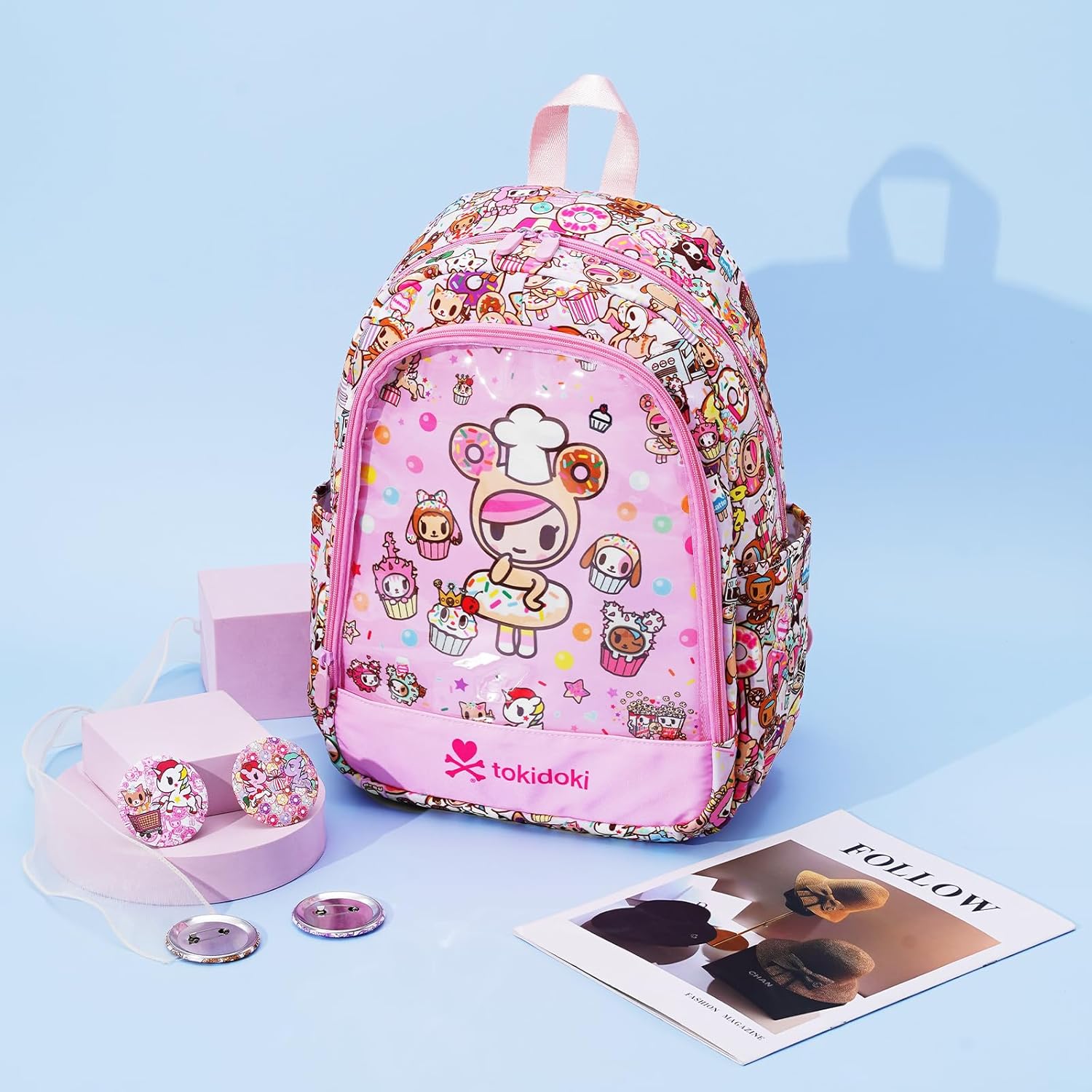 Tokidoki Unicorno Backpack with 4pcs Brooch, Clear Backpacks with Multiple Pockets, Cute PVC Backpacks Large Carry on Backpack College Bookbag Casual Daypack for Travel Outdoor Sports - Image 6