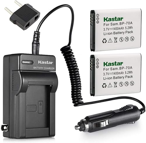 Kastar Battery 2x & Travel Charger for Samsung BP-70A BP70A ST95 ST100 ST150F ST700 ST6500 SL50 SL600 SL605 SL630 WB30F WB35F WB50F ES70 ES80 MV800