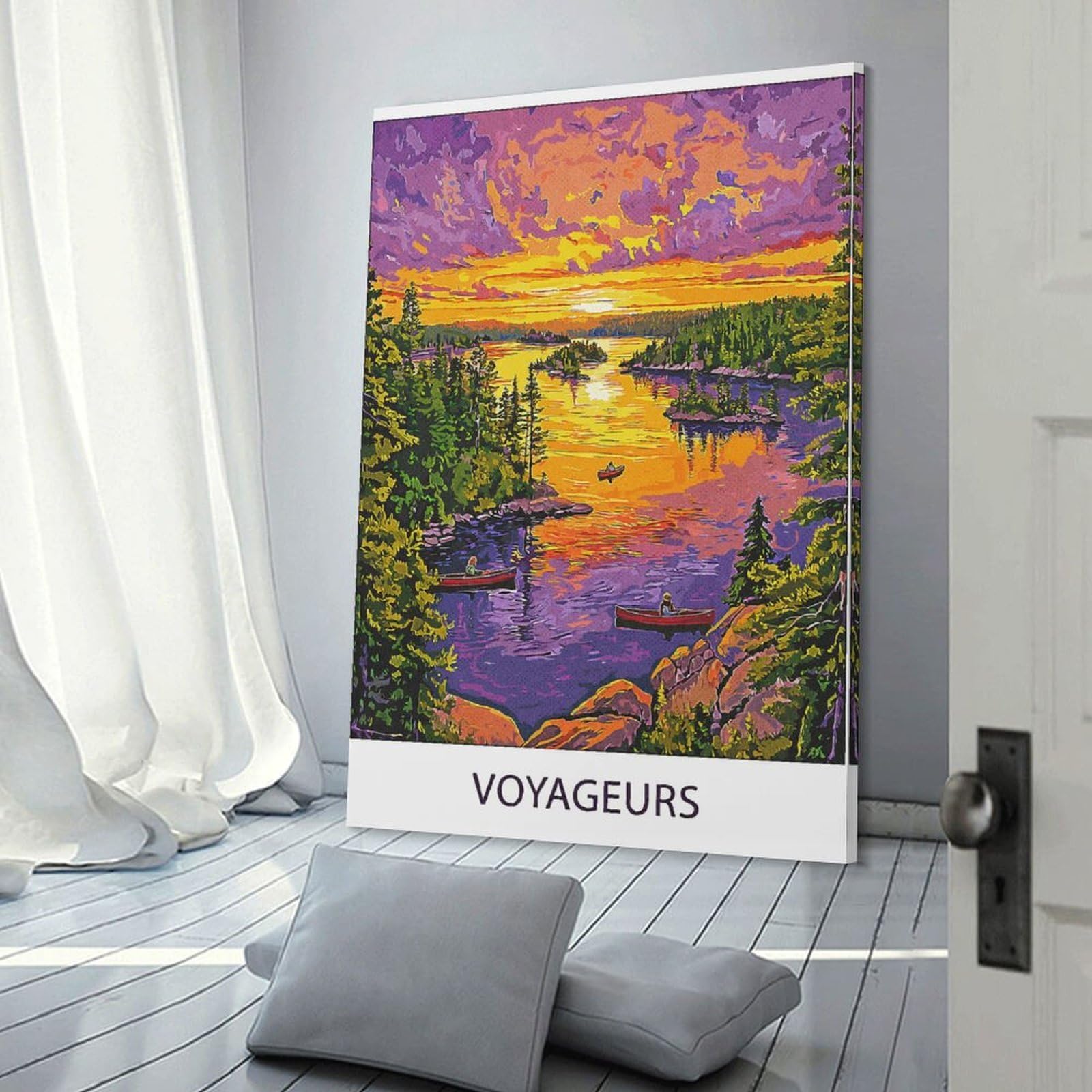 Junmoney Decorative Canvas Print Sunset Lake Scene, 20x30inch(50x75cm), for Living Room, Bedroom Or Home Office, Home Decor Gift with Stylish Appeal
