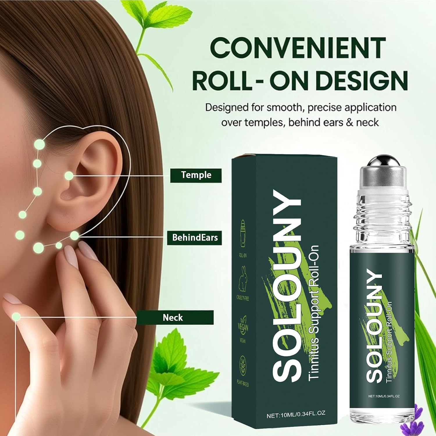 Solouny Tinnitus Vertigo Roll On,Relieving Vertigo, Portable Aromatherapy Roller,Plant-Based Formula with Helichrysum, Juniper Berry, Basil Extract, Fast Absorption, 2PCS