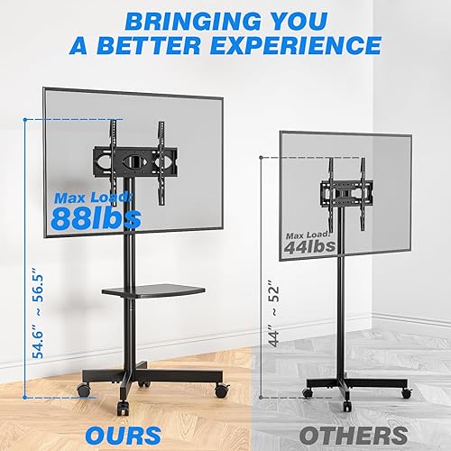 Miniatura 2 de Rfiver Carrito de TV móvil para televisores de pantalla plana LCD LED de 23 a 60 pulgadas de hasta 88 libras, altura ajustable, estante rodante con