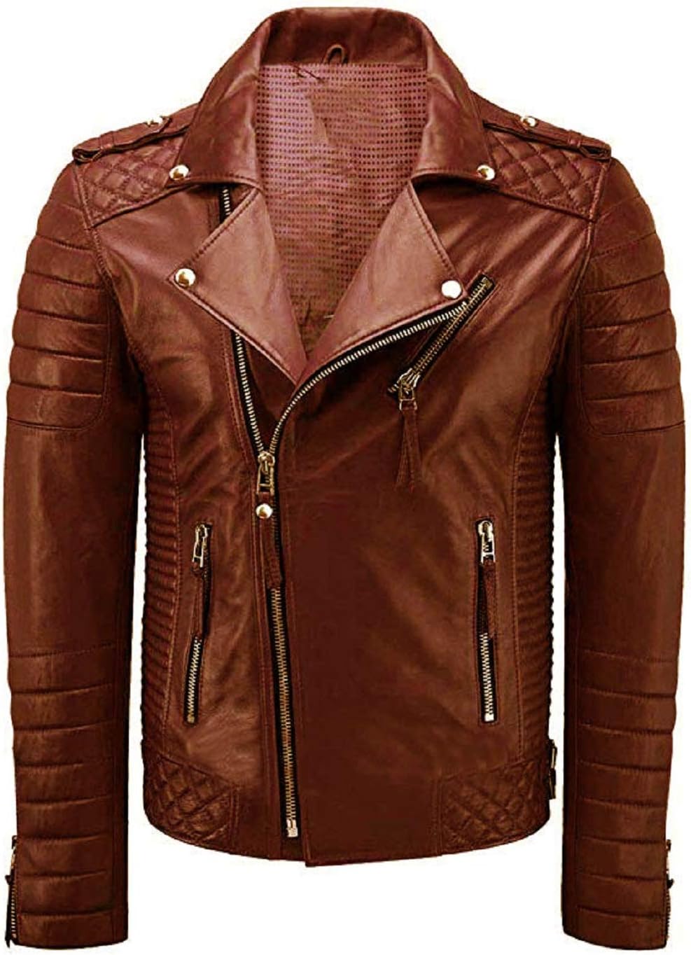 SpazeUp Mens Lambskin Leather Jacket - Cafe Racer Motorcycle Biker Jacket Men - Quilted Brando Leather Jacket Men