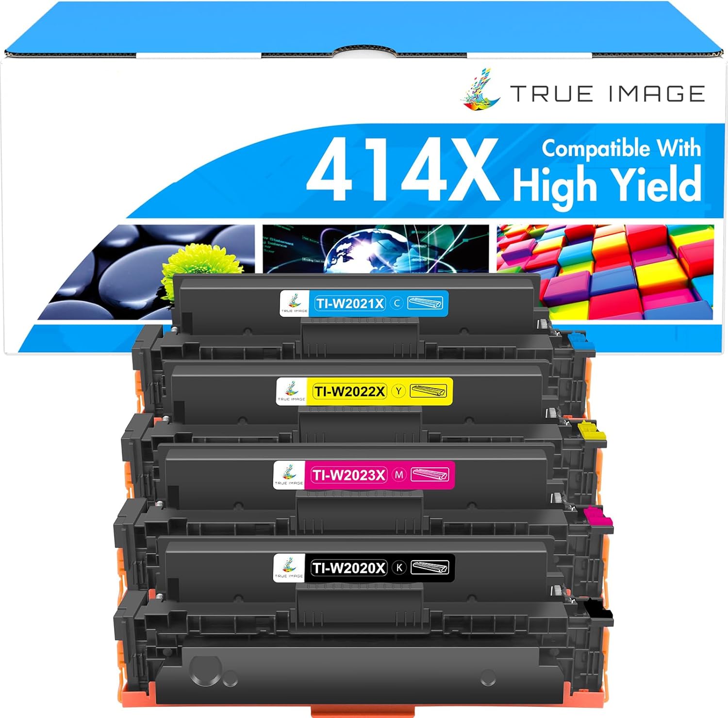 TRUE IMAGE Compatible 414X Toner Cartridge No Chip Replacement for HP 414X W2020X 414A for HP Color LaserJet Pro MFP M479fdw M454dw M454dn M479fdn Printer Toner High Yield