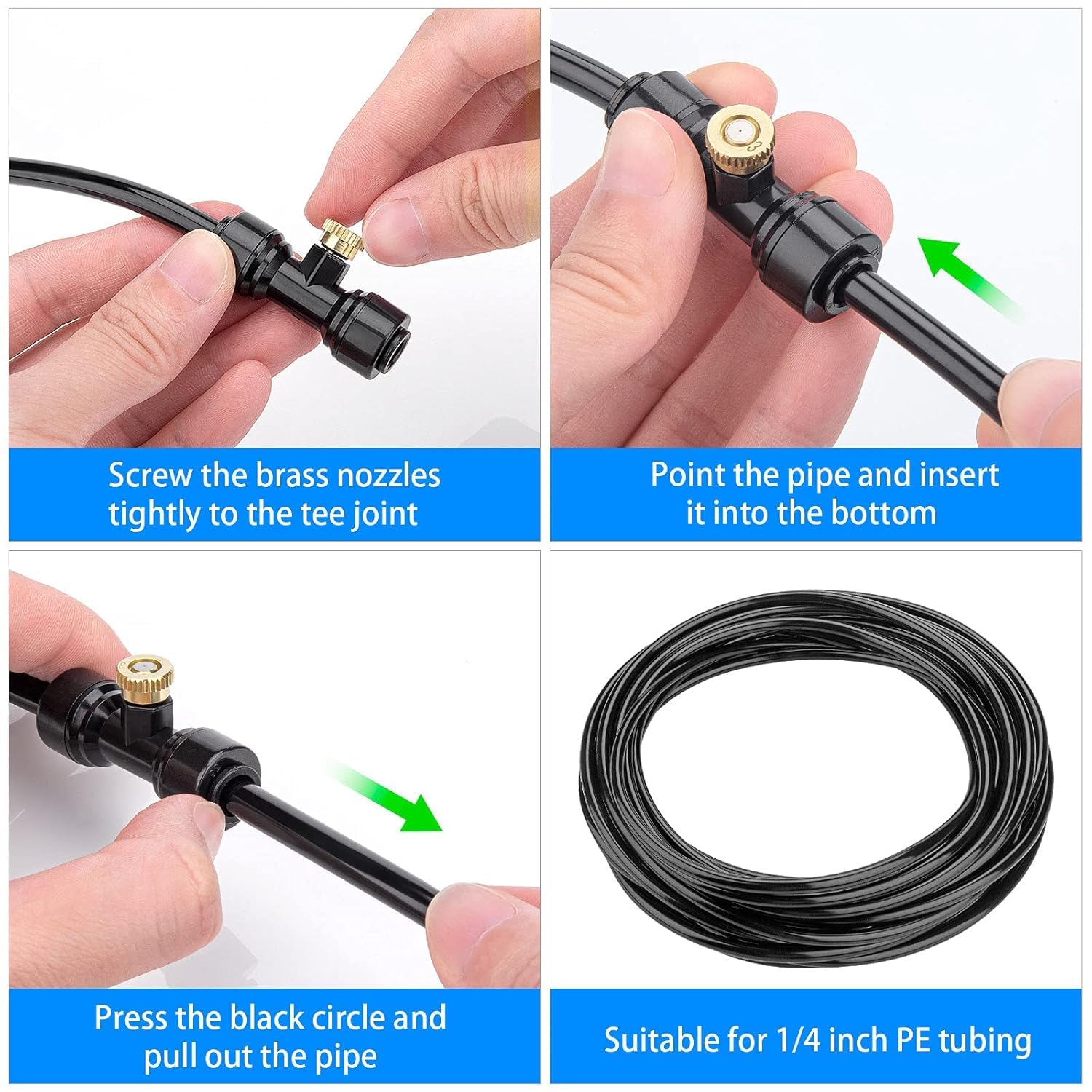 10m Kit d’Irrigation Système avec 10 Buses de Brume avec Joint en T,Système de Refroidissement parbrumisateur par Brouillard pour Jardin,Serre(Noir）
