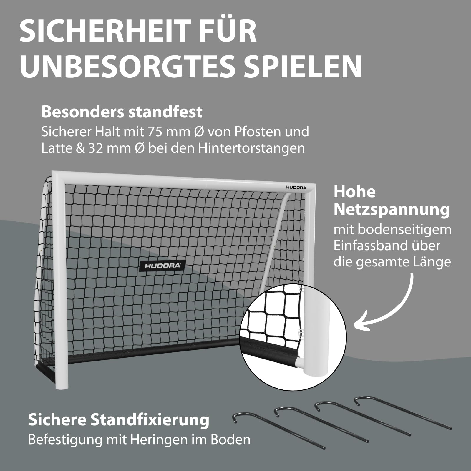 HUDORA Fußballtor Advanced 120/180/240/300 - Fußballtor für Kinder/Jugendliche & Erwachsene - Outdoor-Fußball-Tor für Garten - Wetter- & standfestes Fußball-Trainingstor mit engmaschigem Netz