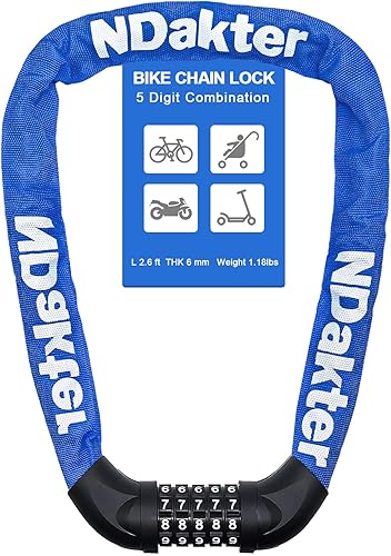 Miniatura 46 de NDakter Cerradura de cadena para bicicleta, combinación de 5 dígitos, resistente, antirrobo, cerradura de bicicleta de seguridad de Negro