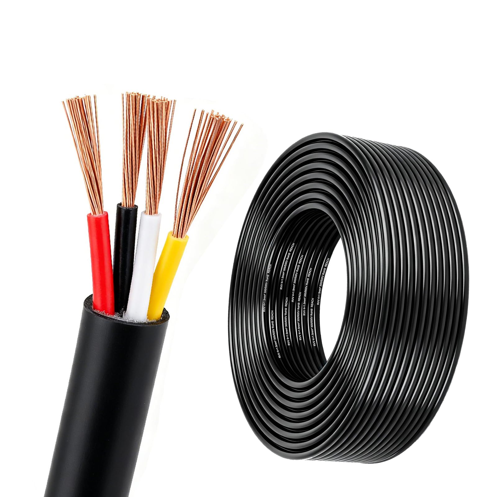 XUEYI 10M KFZ 4x1.5mm² Rundkabel, 12V 24V Fahrzeugleitung/Fahrzeugkabel 4 Adriges Anhängerkabel, Flexibles Elektrischer Verlängerungskabel, 4 poliges Kabel für Anhänger