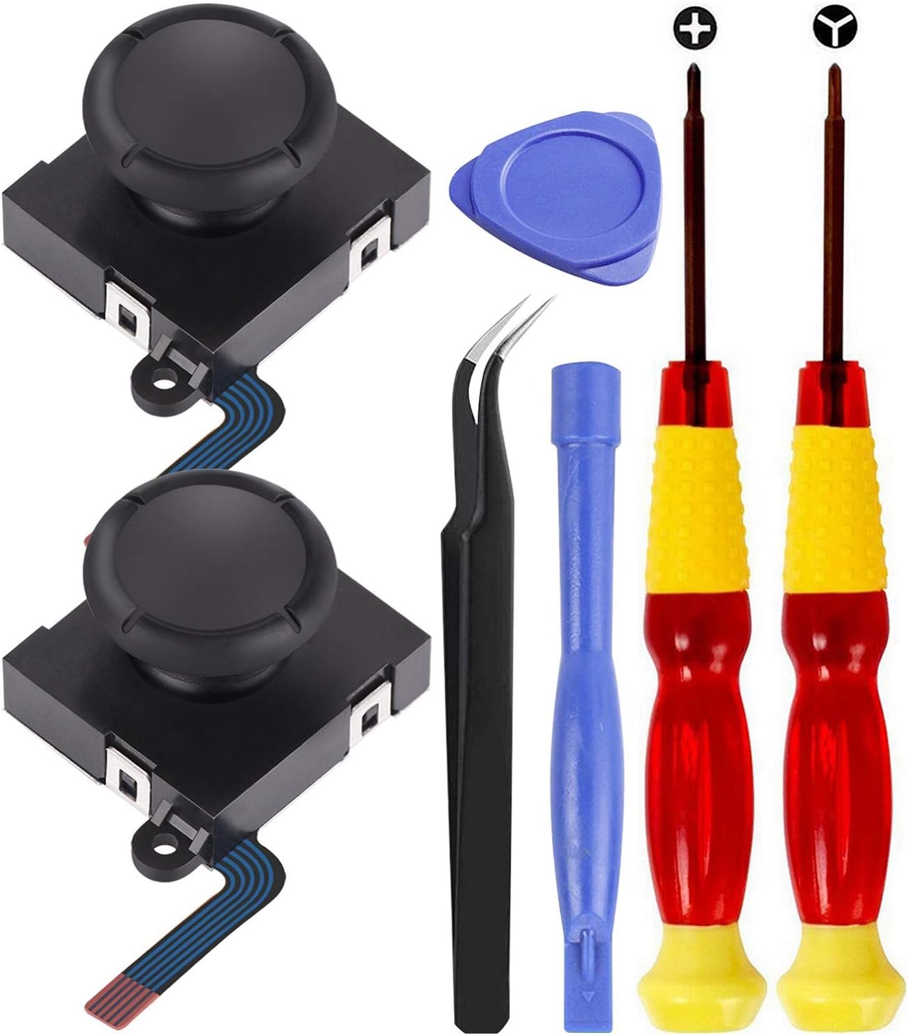 Analog 3D Joy con Joystick Replacement Thumb Stick Compatible Nintendo Switch, Compatiable with Left/Right Joycon Controller Repair tools, 2PCS Joysticks Tri-Wing & Cross Screwdriver Tool + Pry Tools