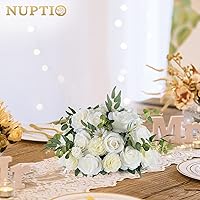 Vista 4 de NUPTIO Centros de mesa de flores grandes para mesas: arreglo de bola de flores artificiales blancas de 17.7 pulgadas de diámetro para centro de mesa