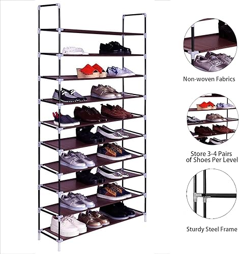 Miniatura 3 de Zapatero de 10 niveles, estante estrecho para zapatos, torre de zapatos apilable, armario de zapatos de pie para entrada, pasillo, puerta, armario,