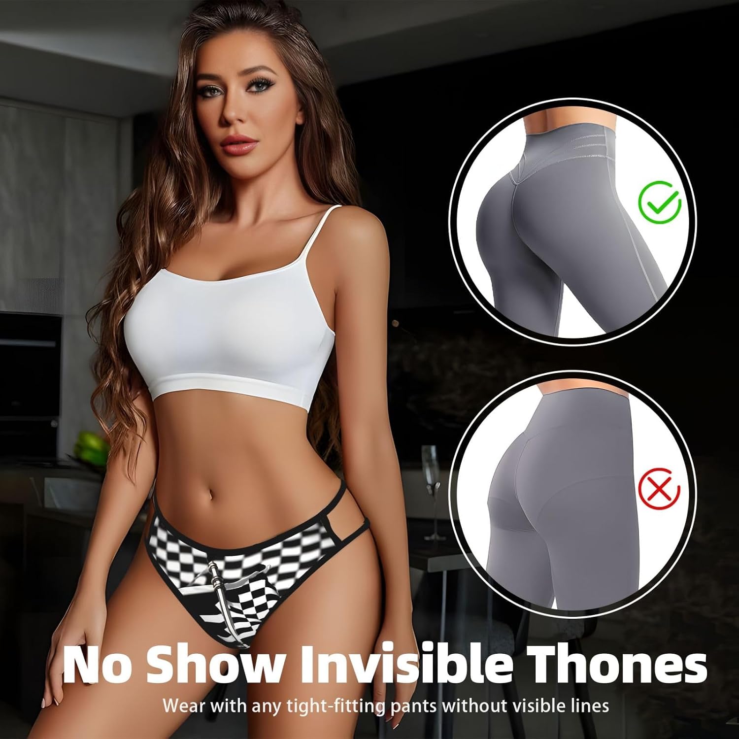 Checkered Flags Race Flags Print Sexy Underwear G String Thongs For Women Low Rise No Show Workout Panties For Sports