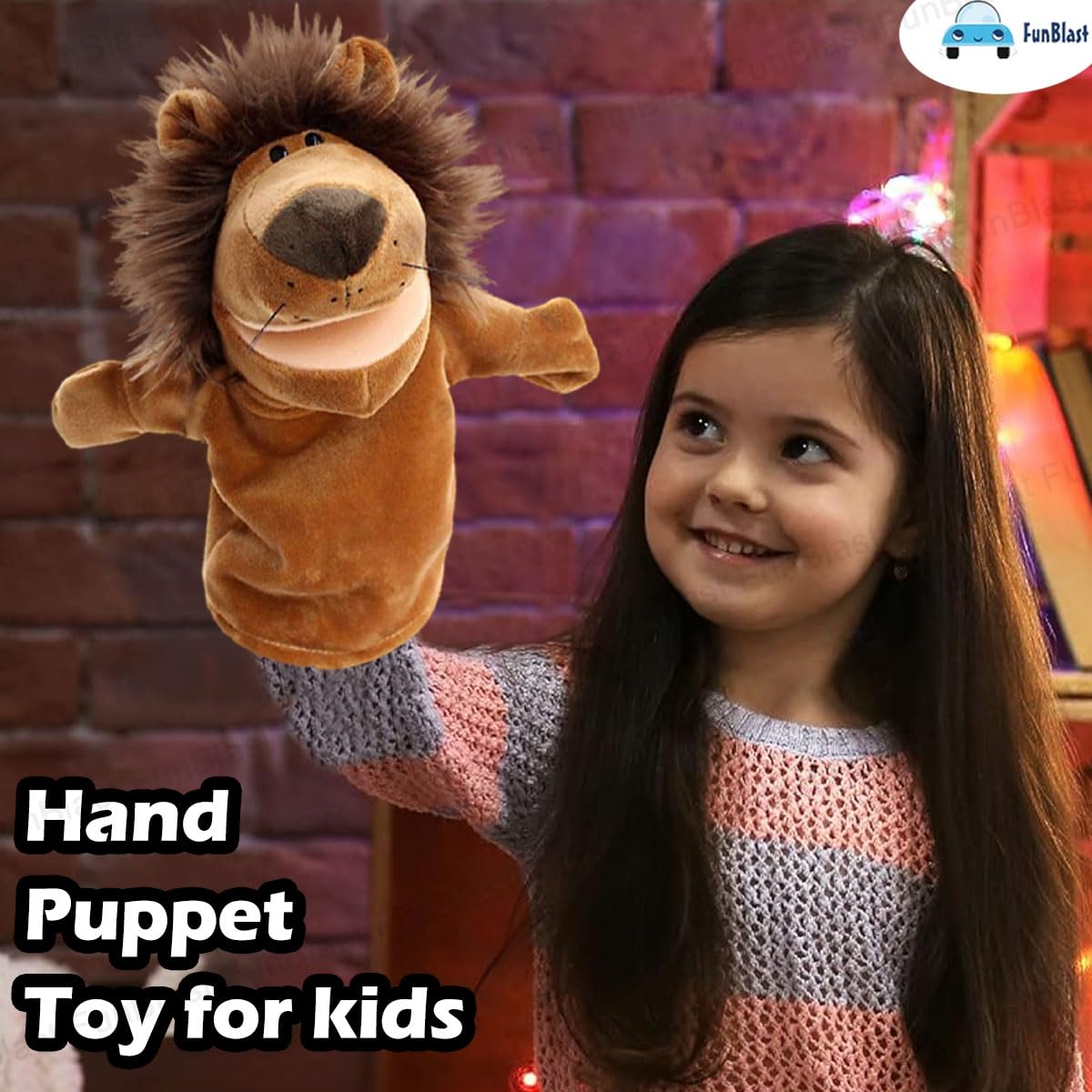 FunBlast Animals Hand Puppet - Plush Puppet with Movable Open Mouth, Soft Puppets Toy for Storytelling, Fun Play Learning Toy (Lion) 1
