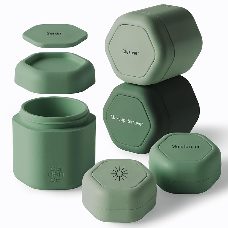 Cadence Conjunto de Cápsulas Core para Cuidados da Pele, Gradiente Verde, com Tampas Magnéticas, 2 Pequenas e 3 Médias