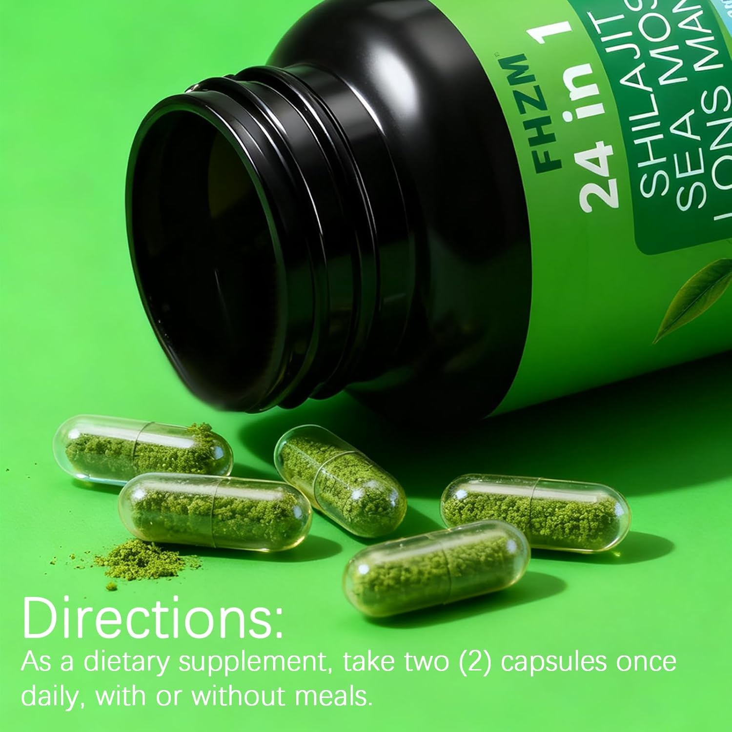 Soursop Capsules with 24-in-1 Herbal Blend - Includes Graviola, Shilajit, Sea Moss, Lions Mane, Turmeric, Ashwagandha, Ginger, Manuka Honey - Vegan, Non-GMO Dietary Supplement - 60 Capsules (01)