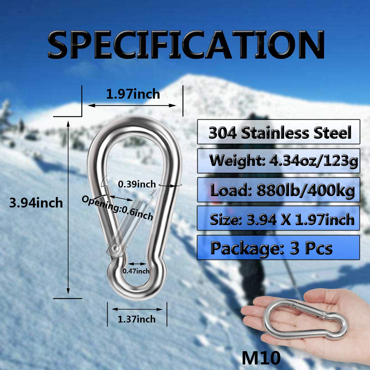 Moschettone Clip (3,9 pollici)-3 pz