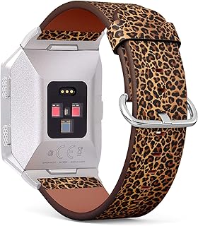 Compatible with Fitbit Ionic - Leather Wristband Bracelet Replacement Accessory Band + Adapters - Leopard Repeating
