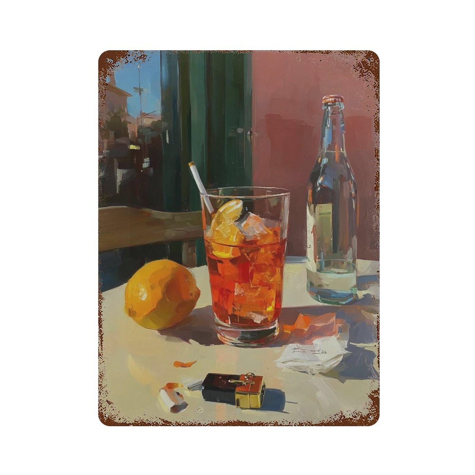xiaoxiaoshen Breakfast Still Life Modern Cafe Painting Colorful Kitchen Brunch Table Wall Decor Art Metal Tin Poster Modern Home Decor Art Home Bar Shop Decorations Vintage Sign 40x30cm