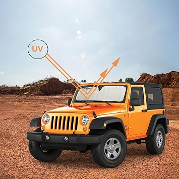 Windshield Sun Shade for Jeep Wrangler TJ JK JKU JL JLU |Aluminum Foil Film Car Winshied Sunshade|Effectively Blocking Heat and UV Rays|1Pcs