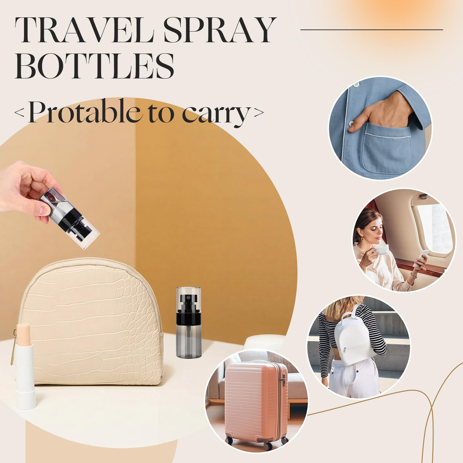 Confezione da 100 mini flaconi spray da viaggio a prova di perdite, ricaricabili, in plastica, vuoti, per capelli, profumi, oli essenziali, toner, capelli e viso (nero)