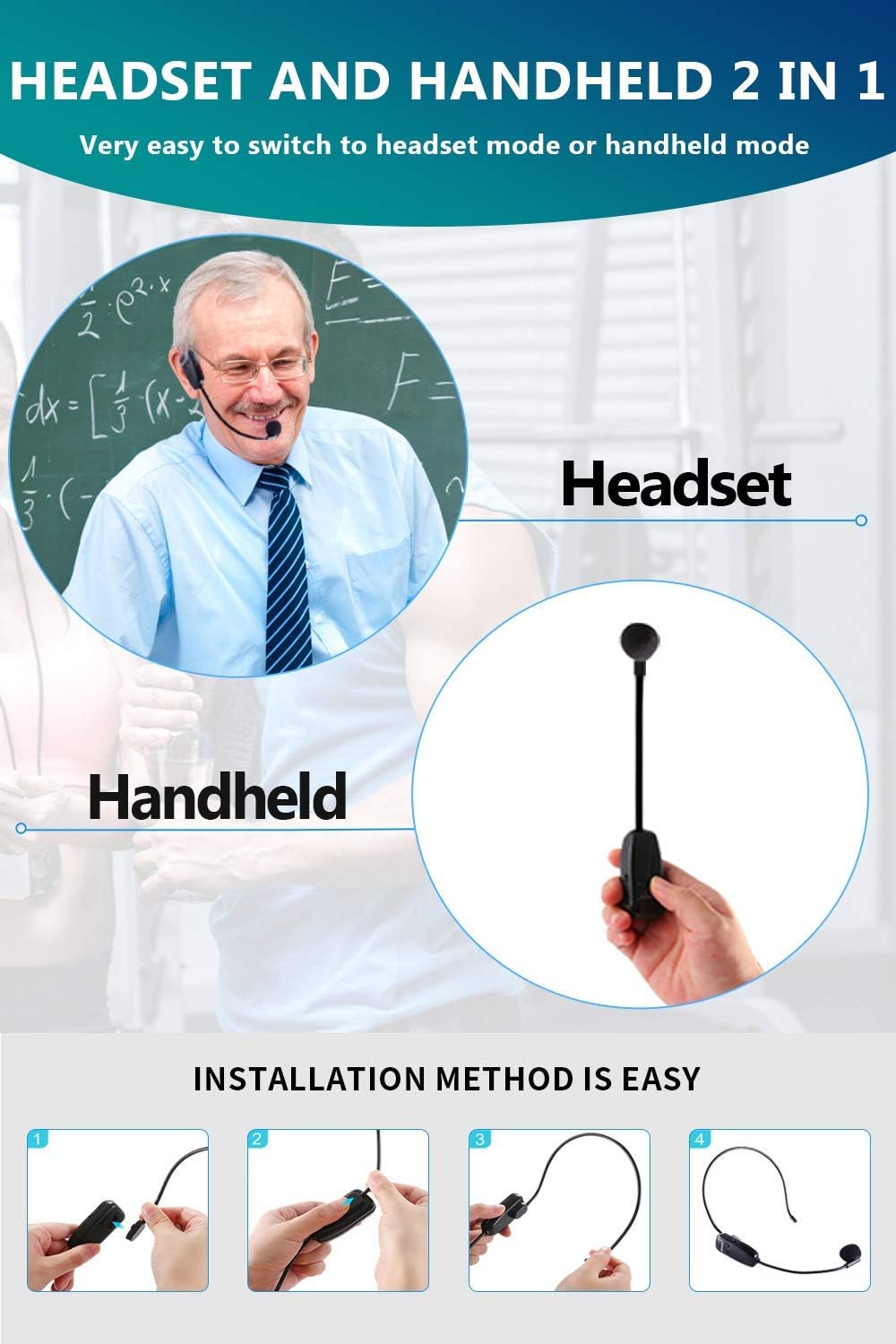 Image demonstrating how to switch between headset and handheld microphone modes.