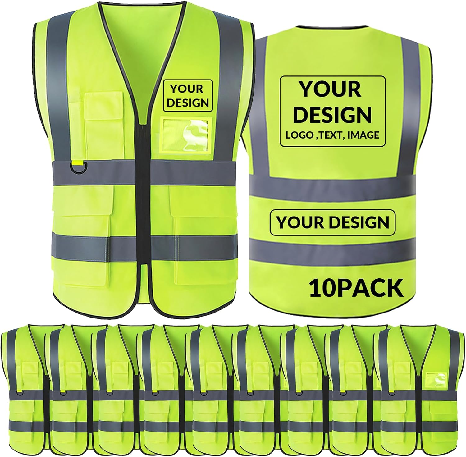 BeautyWill Custom Safety Vest logo Visibility Reflective Vest Class 2 Hi Vis Security Construction Work Vest
