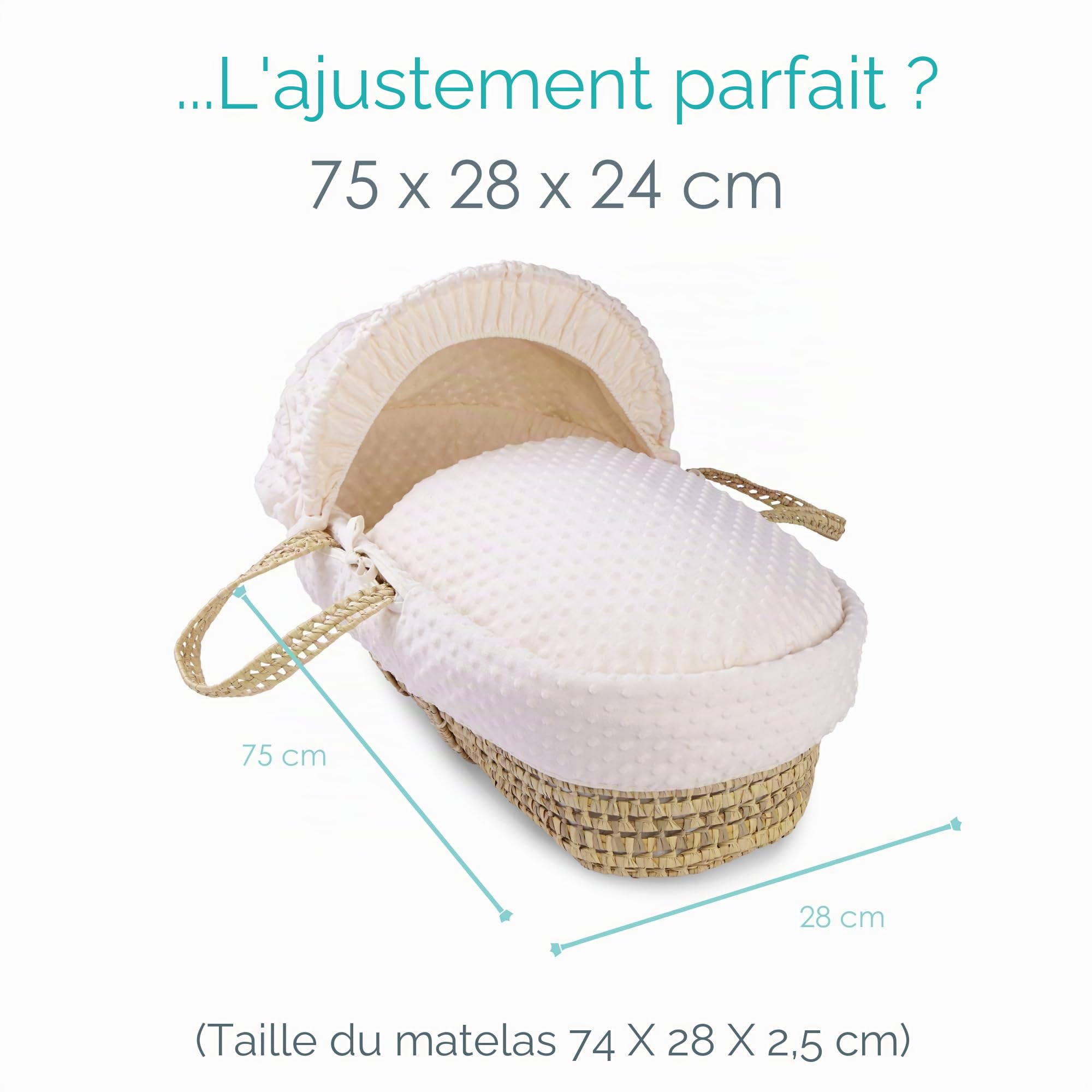 Clair de Lune Couffin en palmier à fossettes – 75 x 28 cm (crème)