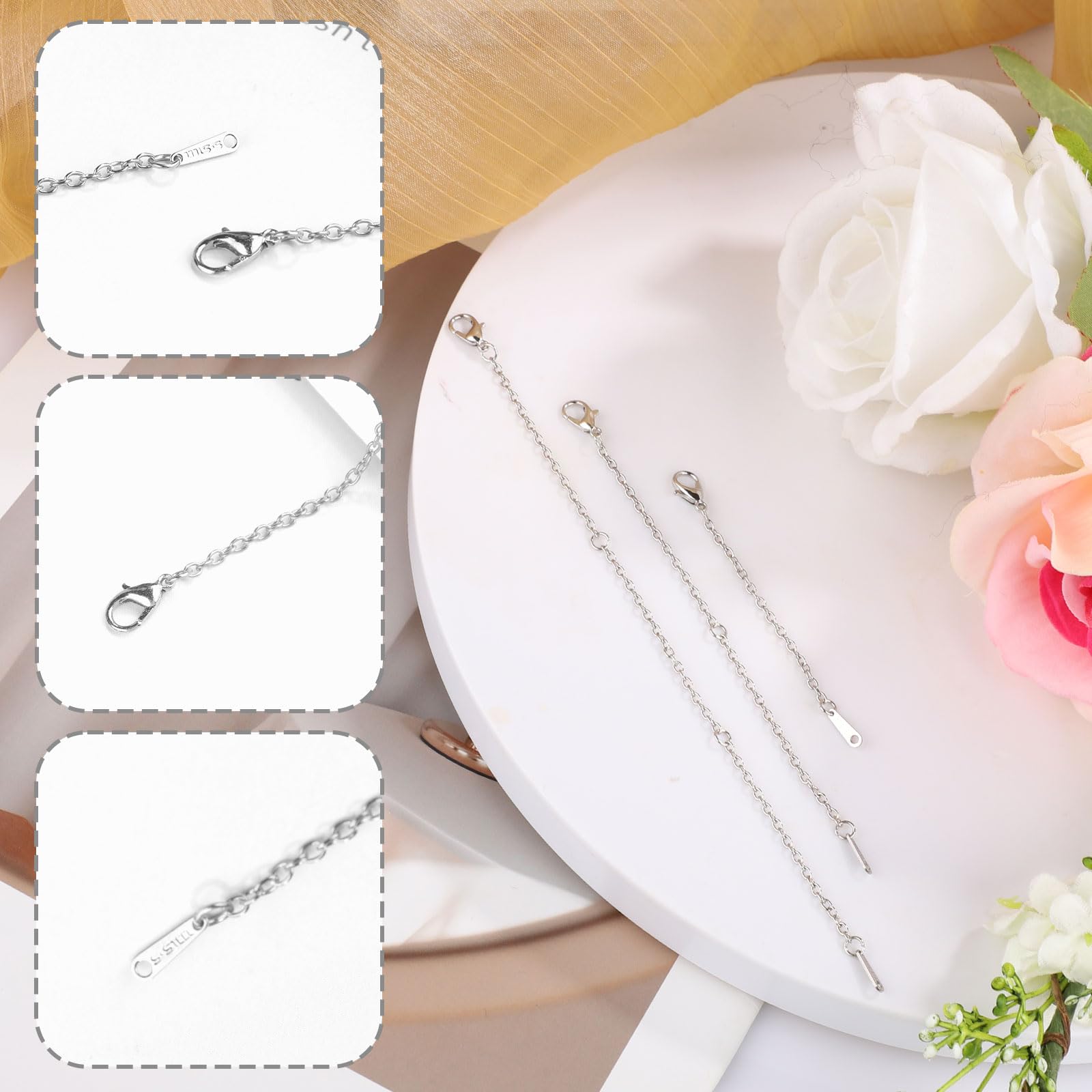 6 Catene Prolunghe Per Collane E Bracciali - Acciaio Inossidabile Argento - 5 Cm, 7.6 Cm, 10 Cm - Foto 3