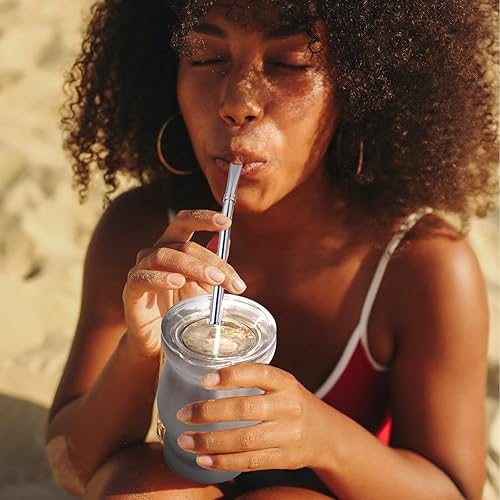 Miniatura 2 de Beruth Bombilla Yerba Mate Gourd, juego de tazas de té de acero inoxidable de 8 onzas con tapa, dos popotes y cepillos de limpieza, taza de café de