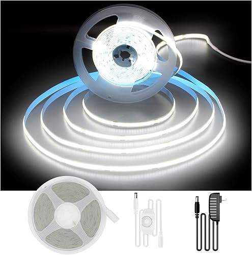 DAYBETTER COB - Tira de luces LED blancas de 16.4 pies, tira de luz LED regulable de 6500 K luz blanca brillante, 24 V, 1600 LED, cinta de luz LED