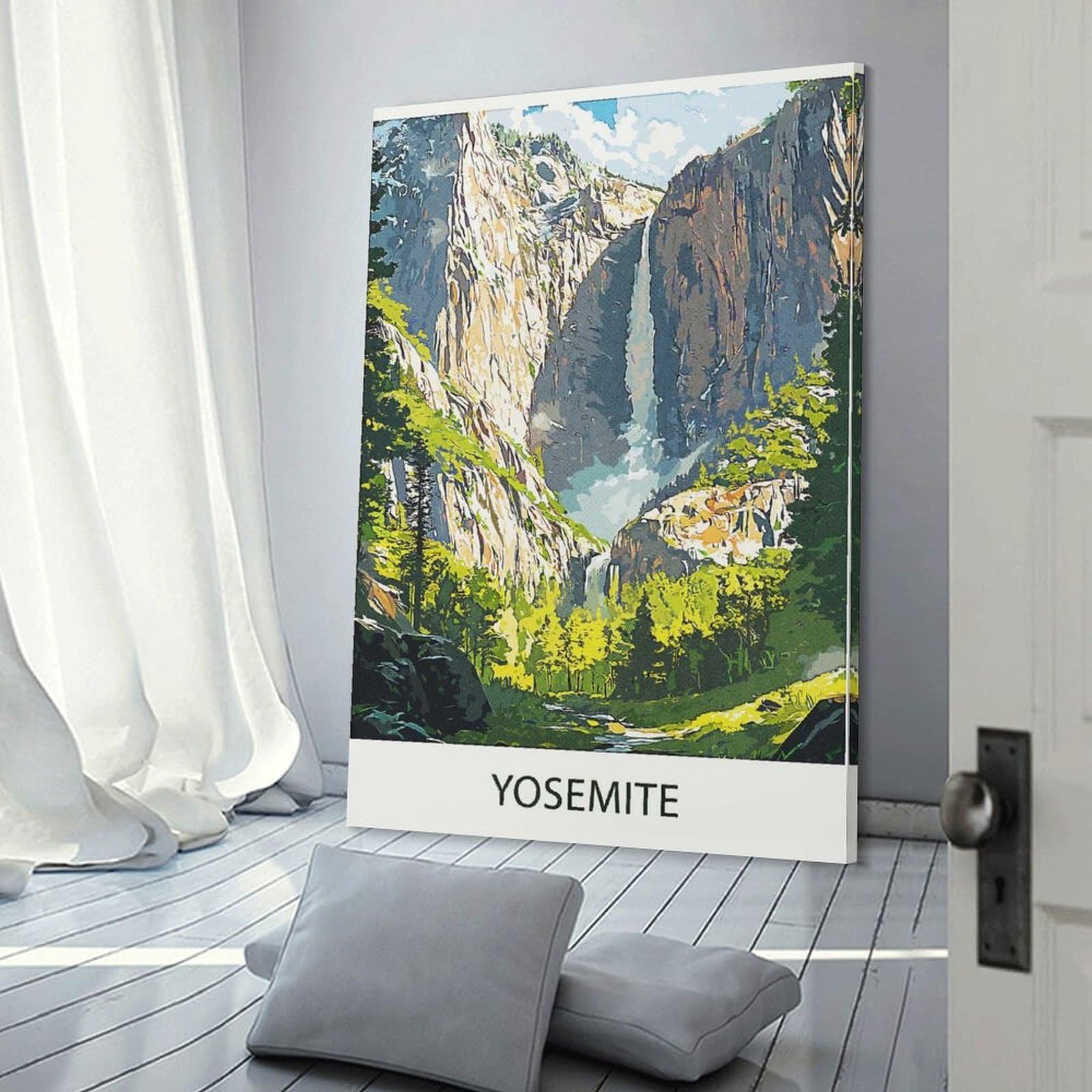 Junmoney Frame-Style-4 Yosemite Waterfall Room Decor Wall Art 24X36inch(60X90cm), For Bedroom Walls, Guest Spaces Or Lounges, An Easy Wall Refresh For Bedrooms