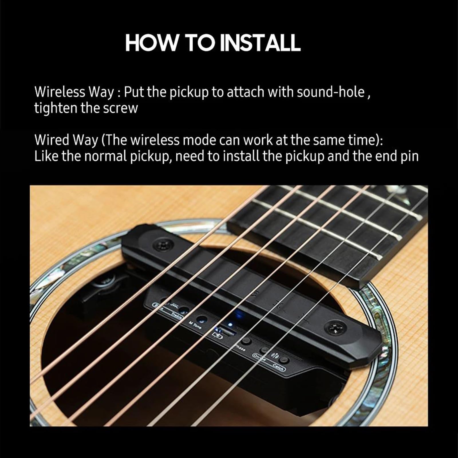 Instrument Strunowy Przetwornik Do Gitary Akumulatorowy System Przetworników Do Gitary Akustycznej Elektryczna Gitara Basowa Akcesoria Do Kabla(Silver)
