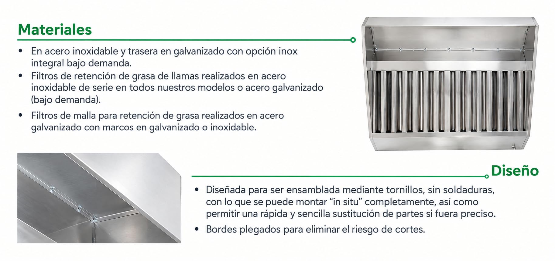 Campana Extractora Industrial Modelo Visera en Acero Inoxidable para Pared o Central a Techo - 2 Filtros - 1025mm