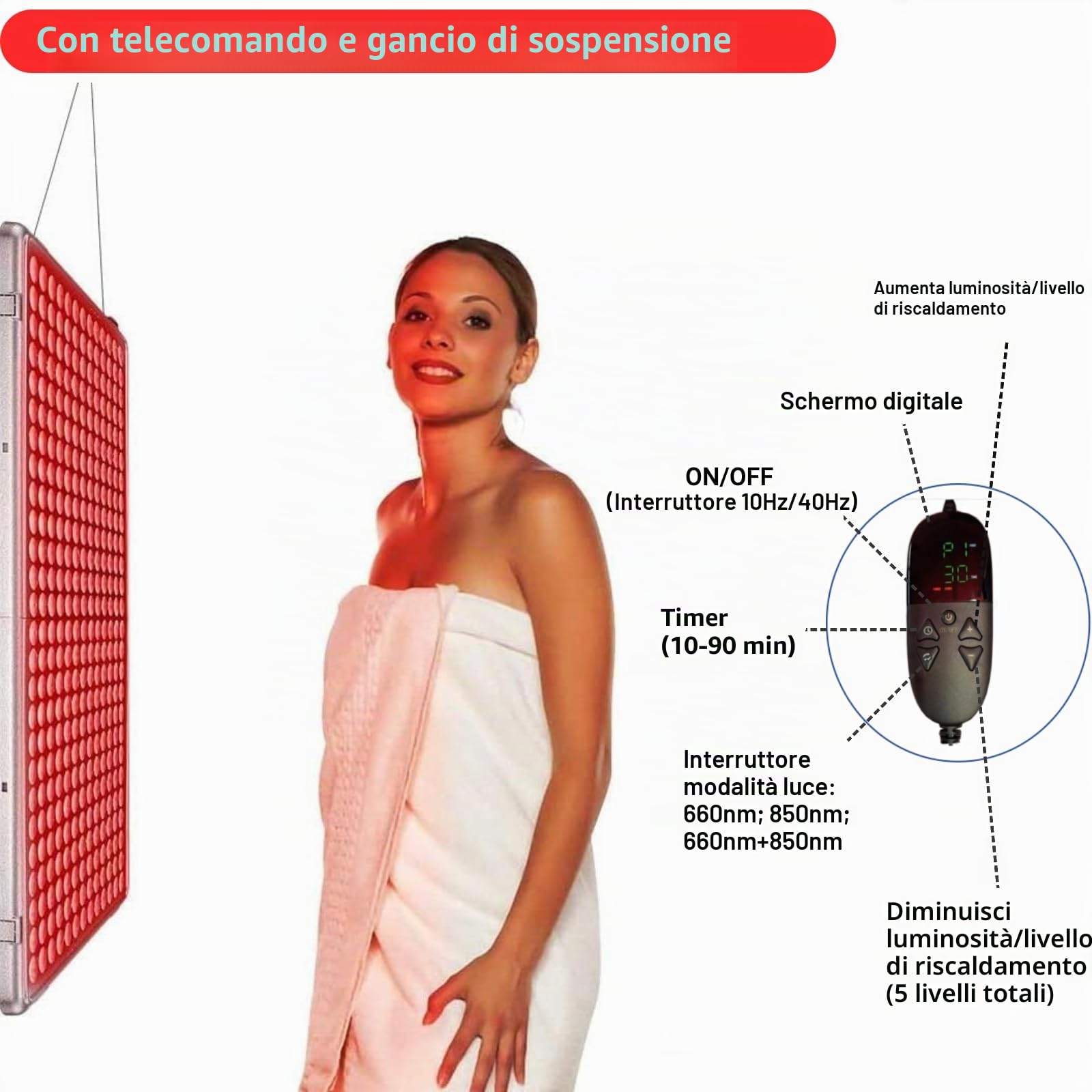 Terapia con luce rossa, lampada riscaldante a infrarossi vicini a 660 nm e 850 nm per viso, schiena, collo, spalle, corpo, vita, sollievo dal dolore e anti-invecchiamento, 646 LED