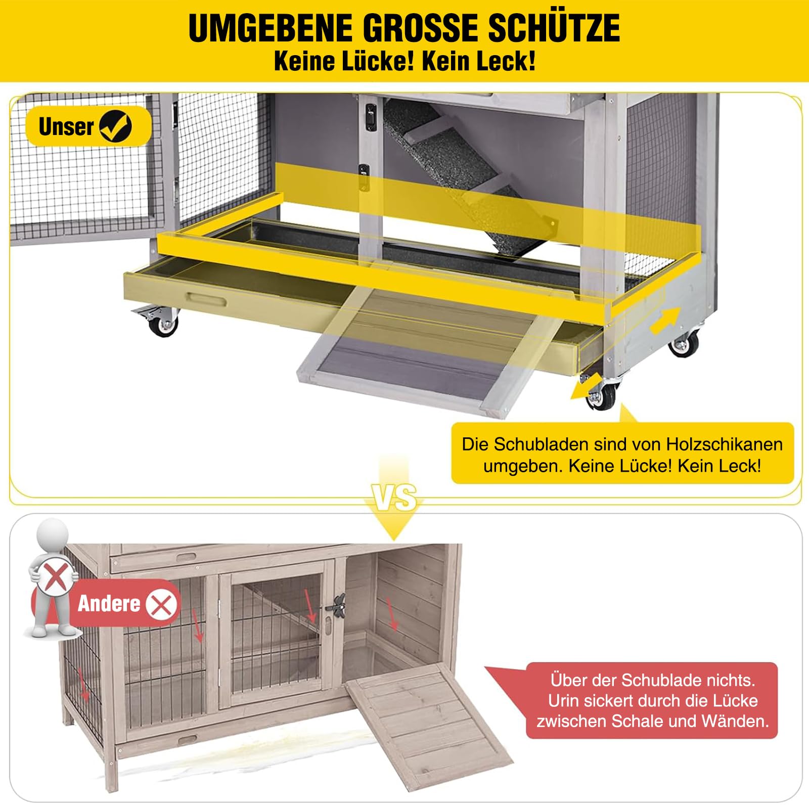 Aivituvin Hasenstall Kaninchenstall – Zweistöckiges Gehege für Kaninchen und Meerschweinchen, Innen Außeneinsatz (Grau-M)