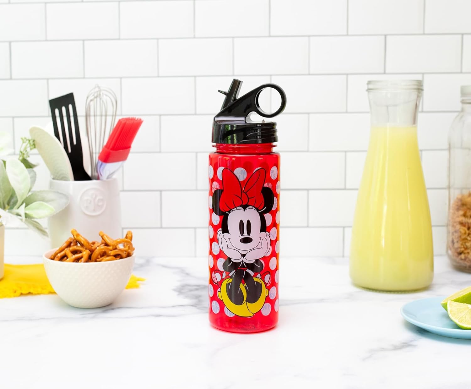 Silver Buffalo Disney Minnie Mouse Water Bottle With Flip-Up Straw | BPA-Free Plastic Sports Jug | Holds 20 Ounces - Image 5