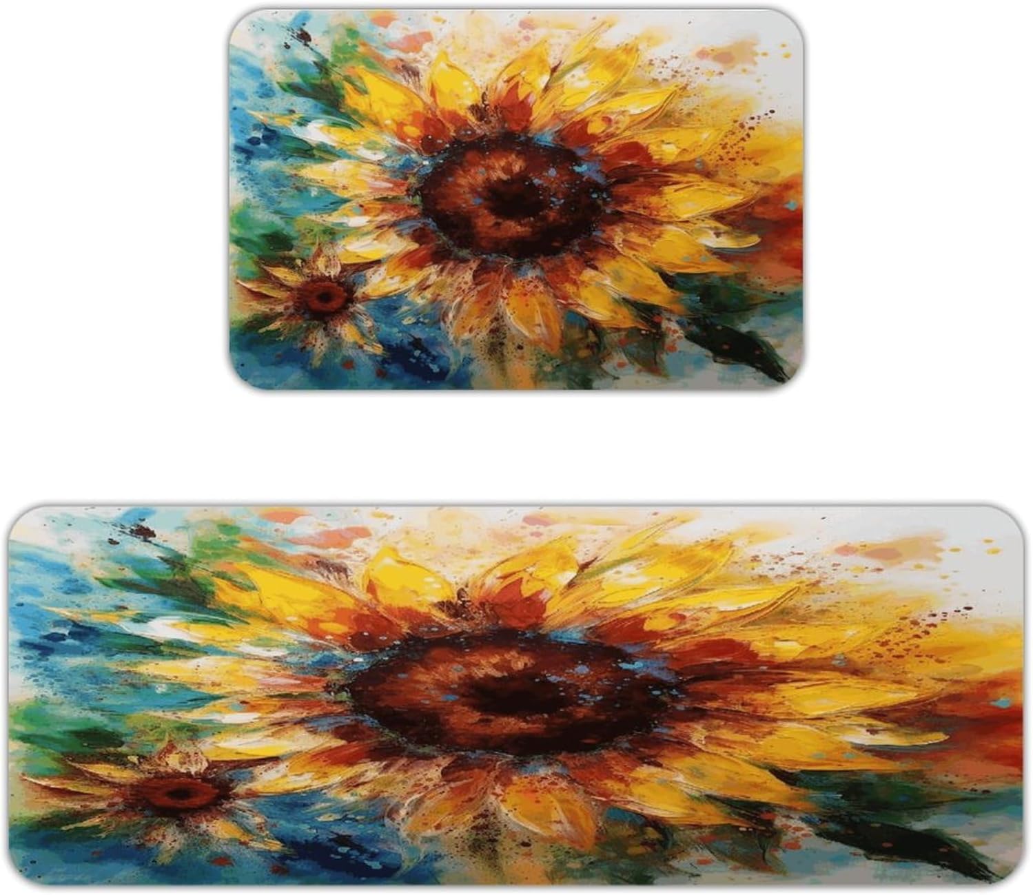 Abstract Sunflower Multicolor Kitchen Mat Kitchen Rug Set | Kitchen Rugs Flannel Velvety Washable breathable Water Absorbent Soft ，kitchen utensils for Kitchen, Floor,Laundry