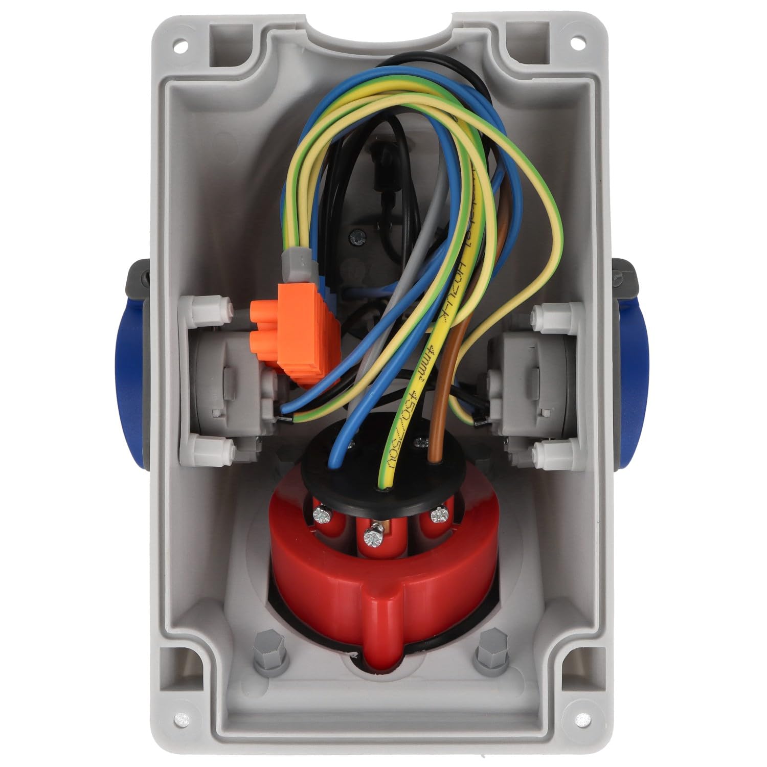 EBROM Gniazdo rozdzielcze CEE – 1 x CEE 32 A 5P 400 V + 3 x Schuko 16 A 230 V – ochrona przed wodą rozbryzgową IP44 – wstępnie okablowana i gotowa do podłączenia – wytrzymała obudowa – wysoka jakość