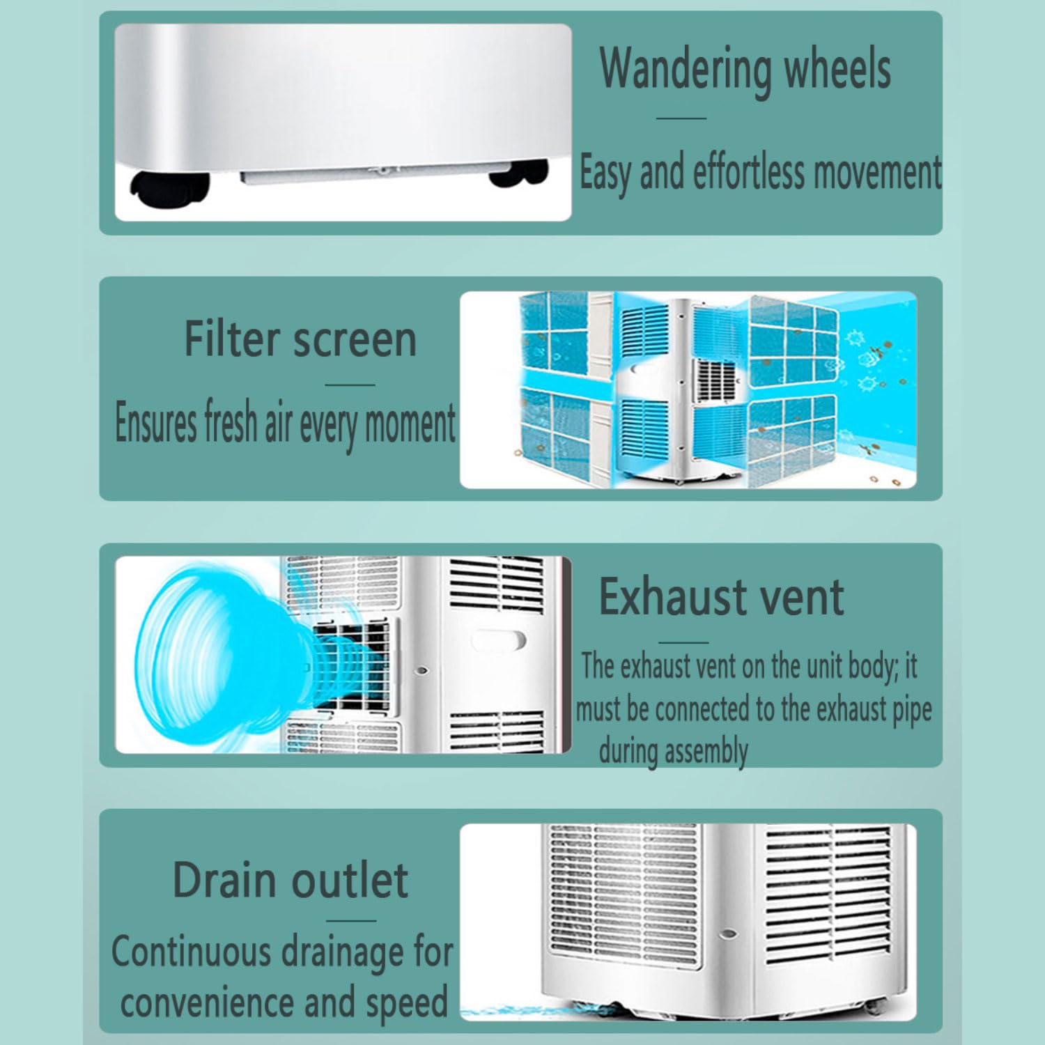 Tragbare Klimaanlage, 7000 BTU AC-Einheit, kühlt bis zu 32,5 m², leise Klimaanlage mit Ventilator und Luftentfeuchter, Fernbedienung, 24-Stunden-Timer, komplettes Fenster-Installationsset für