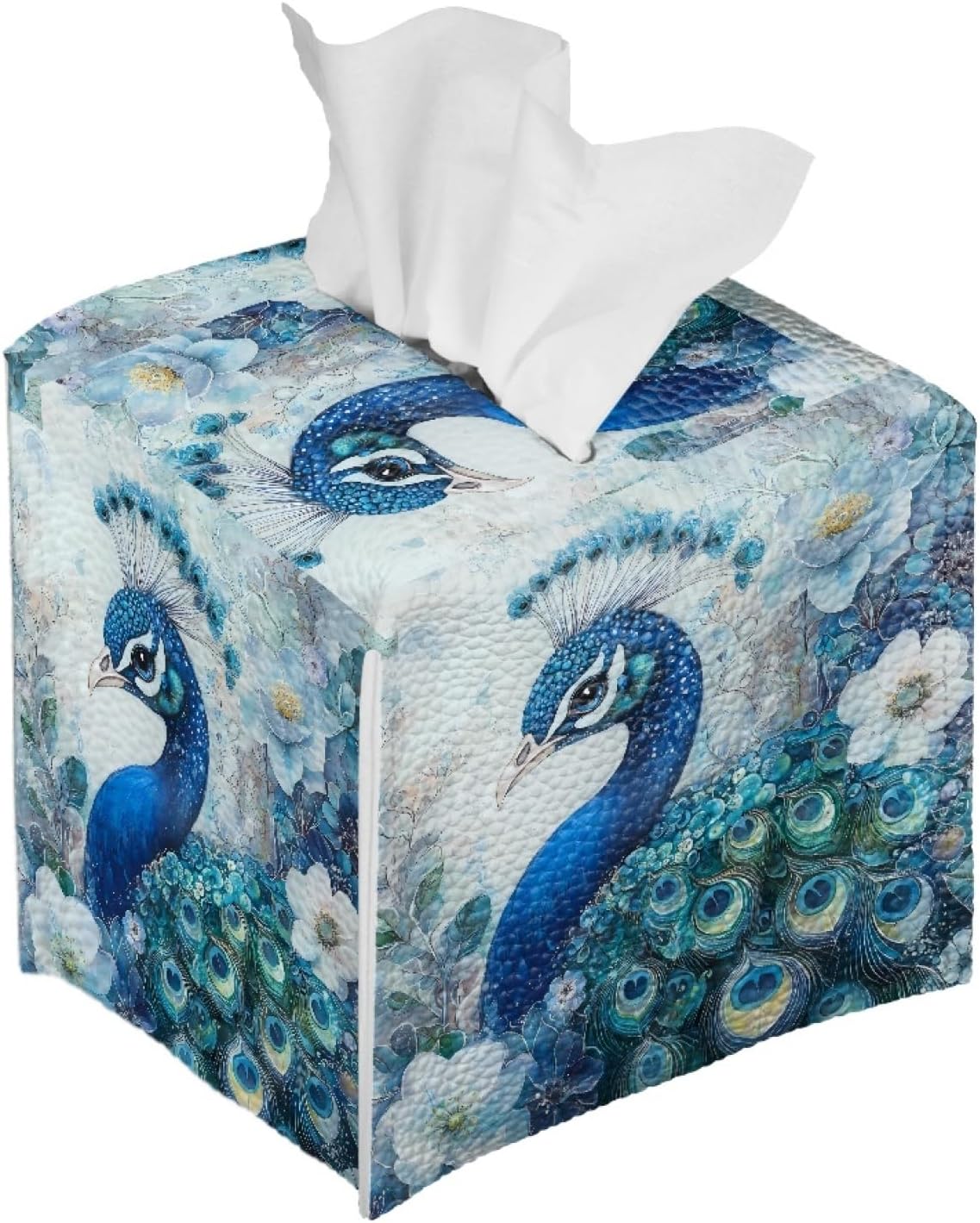 Floral Peacock Square Tissue Box Cover, Paper Napkin Storage Holder, Tissue Box Holder for Bathroom Farmhouse Decor, Bathroom Accessories image 2