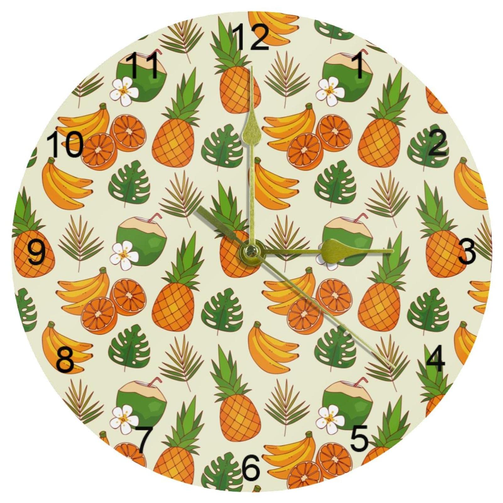 Horloge murale ananas 25cm silencieuse avec chiffres arabes pour la cuisine