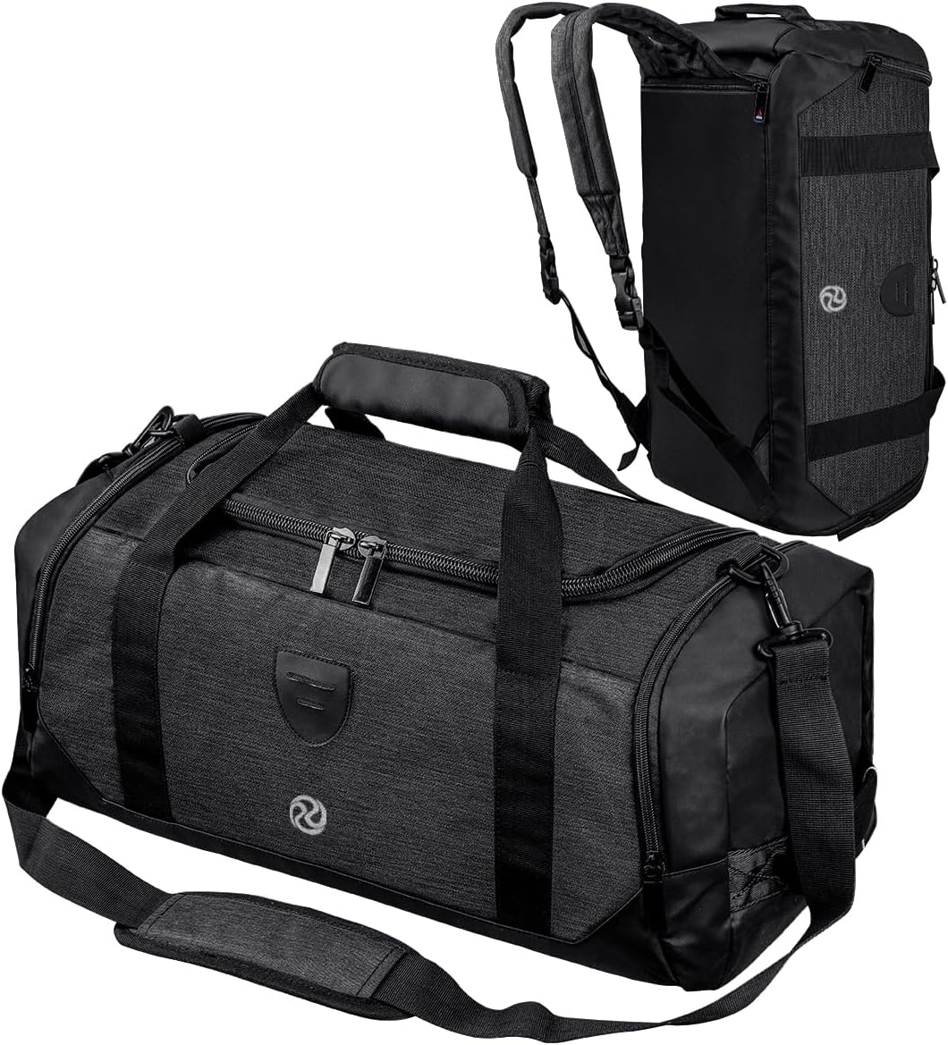 Gym Duffle Bag Backpack Waterproof Sports Duffel Bags Travel Weekender Bag for Men Women Overnight Bag with Shoes Compartment Black-Perfect Fathers Day Gifts for Dad/Men/Husband