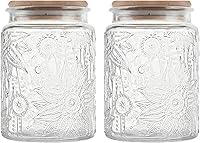 Vista 15 de Tarros de almacenamiento de vidrio con tapa hermética de bambú, 35 onzas líquidas, recipientes decorativos de alimentos para encimera de cocina